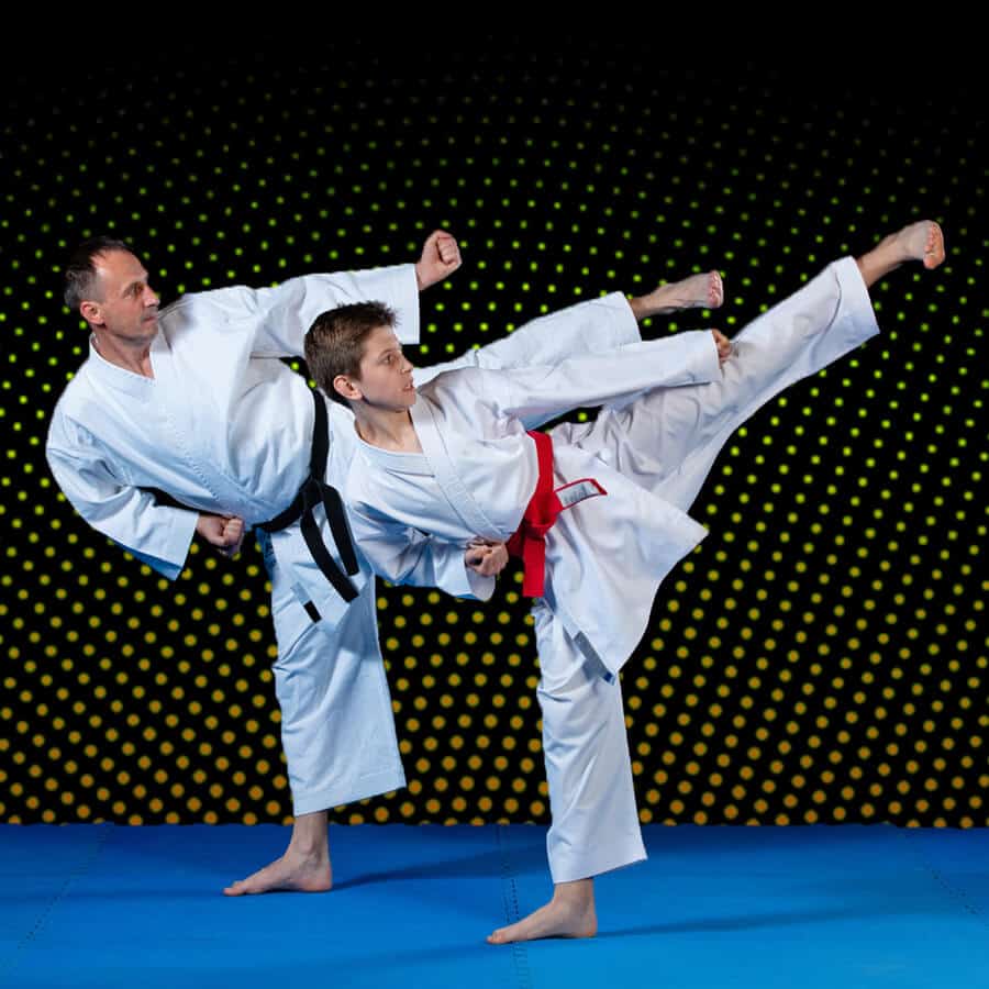 Martial Arts Lessons for Families in Staten Island NY - Dad and Son High Kick