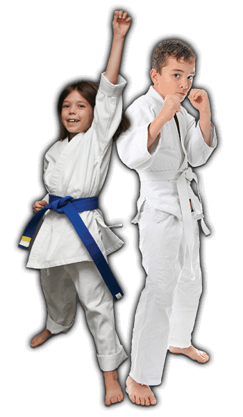 Martial Arts Lessons for Kids in Staten Island NY - Happy Blue Belt Girl and Focused Boy Banner